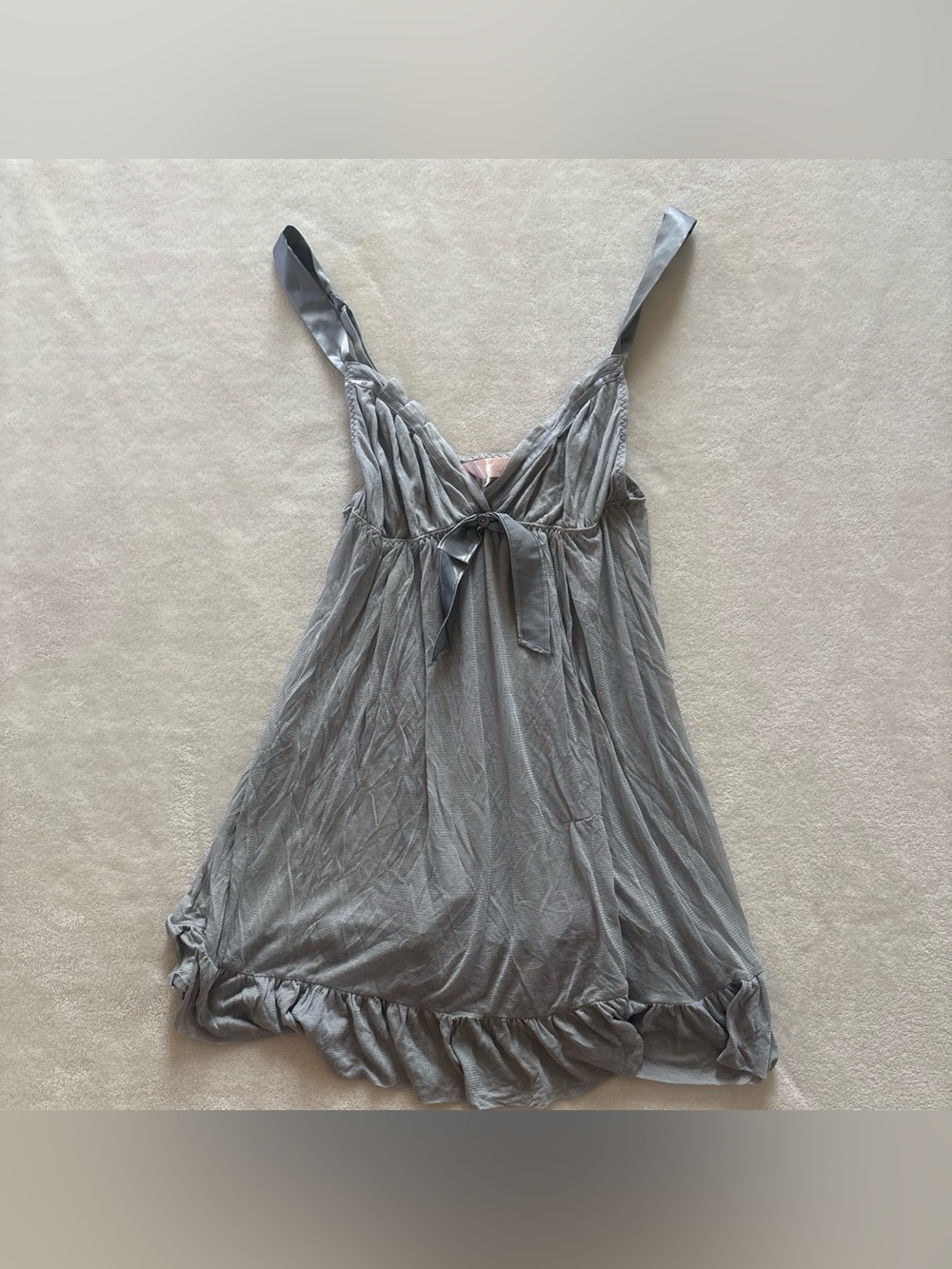 Y2K Victorias Secret Gray Baby doll Semi Sheer Slip Dress Lingerie Small